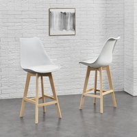 2er-Set Barstuhl mit Rückenlehne Buche-Gestell Weiß von [EN.CASA]