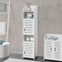 Badezimmerschrank Mora 135x32x32 cm mit 3 Ablagen WPC Weiß en.casa von [EN.CASA]