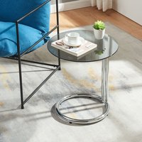 Beistelltisch Ylivieska 46xØ45 cm Chromfarben/Grauglas [en.casa] von [EN.CASA]
