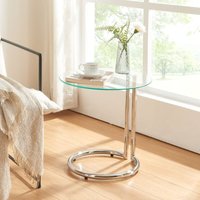 Beistelltisch Ylivieska 46xØ45 cm Chromfarben/Klarglas [en.casa] von [EN.CASA]