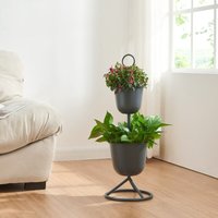 [en.casa] - Blumenständer Alphen 2 Töpfe 76,5x26cm Schwarz von [EN.CASA]
