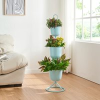 [en.casa] - Blumenständer Alphen 3 Töpfe 110x28cm Hellblau von [EN.CASA]