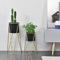 [en.casa] - Blumenständer Hedera 2-tlg. mit Pflanztopf Goldfarben/Schwarz en.casa - Schwarz von [EN.CASA]