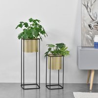 [en.casa] - Blumentopf Ständer Mettet 2-tlg. Schwarz-Goldfarben en.casa von [EN.CASA]