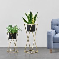[en.casa] - Blumentopf Ständer Mons 2-tlg. Schwarz-Goldfarben en.casa von [EN.CASA]