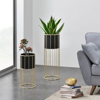 [en.casa] - Blumentopfständer Mortsel 2er-Set Metall Schwarz-Goldfarben von [EN.CASA]