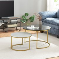 Couchtisch Christchurch 2er Set Marmoroptik, Schwarz/Weiß/Gold [en.casa] von [EN.CASA]