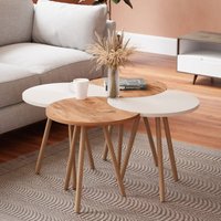 [en.casa] - Couchtisch Højer im 4er Set 48 x 45 x 32 cm Weiß/Holzoptik von [EN.CASA]