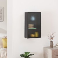 Hängeschrank Zundert mit geriffelter Glastür 60x35x15 cm Stahl Schwarz [en.casa] von [EN.CASA]