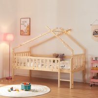 [en.casa] - Hausbett Sotkamo 90x200cm mit Rausfallschutz Kiefernholz Natur von [EN.CASA]