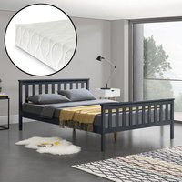 Holzbett Hellnar 180x200 mit Kaltschaummatratze Dunkelgrau [en.casa] von [EN.CASA]