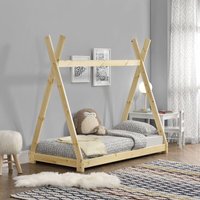 Kinderbett Onejda in Tipi-Design Natur Holz 80x160 cm [en.casa] von [EN.CASA]