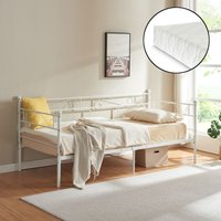 [en.casa] - Metallbett Granada mit Matratze 90x200 cm Stahl Weiß von [EN.CASA]