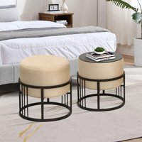 Multifunktionaler stapelbarer Sitzhocker Tas 2er Set rund Beige [en.casa] von [EN.CASA]