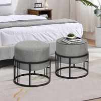 Multifunktionaler stapelbarer Sitzhocker Tas 2er Set rund Hellgrau [en.casa] von [EN.CASA]