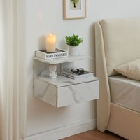 [en.casa] - Nachttisch hängend Amberg mit Schublade Marmoroptik, weiß von [EN.CASA]