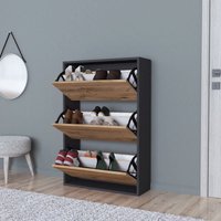 [en.casa] - Schuhschrank Aurskog 110x73,5x24cm Anthrazit/Eiche von [EN.CASA]