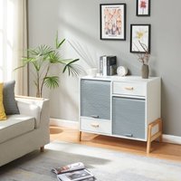 Sideboard Kvaefjord 72x80x40 cm mit zwei Jalousietüren Weiß/Grau [en.casa] von [EN.CASA]