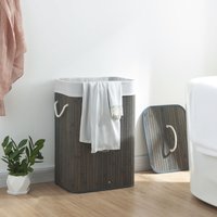 Wäschekorb Salla 72L Bambus Dunkelblau/Grau [en.casa] von [EN.CASA]