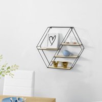 [en.casa] - Wandregal Flint 62x12x53 cm Wabenförmig mit 4 Ablagen Schwarz en.casa von [EN.CASA]