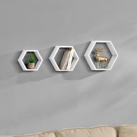 [en.casa] - Wandregal Greiz 3er Set Wabendesign Weiß en.casa von [EN.CASA]