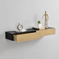Wandregal Leknes 50x24x12 cm 2er Set mit Schublade Schwarz/Holzfarben en.casa von [EN.CASA]