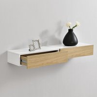 Wandregal Leknes 50x24x12 cm 2er Set mit Schublade Weiß/Holzfarben en.casa von [EN.CASA]