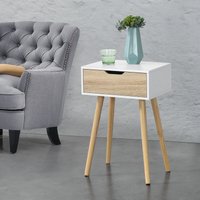 [en.casa] - Beistelltisch Östersund 60x40x30 cm mit Schublade Weiß/Eiche en.casa - Weiß / Eiche von [EN.CASA]