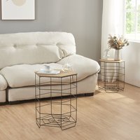 [en.casa] - Beistelltisch-Set Hørsholm 2er Set Metallkorb Schwarz / Holzfarben von [EN.CASA]