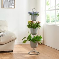 [en.casa] - Blumenständer Alphen 3 Töpfe 110x28cm Grau von [EN.CASA]