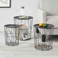 [en.casa] - Couchtisch Worcester 3er Set Metallkorb Schwarz en.casa von [EN.CASA]