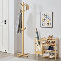 [en.casa] - Garderobenständer Jämsä 176 x 38 x 38 cm 12 Haken Bambus Natur von [EN.CASA]