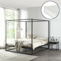 Himmelbett Kristianstad mit Matratze 180x200 cm Schwarz [en.casa] von [EN.CASA]
