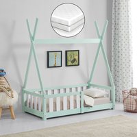Kinderbett Helsingborg mit Matratze 70x140 cm Mint [en.casa] von [EN.CASA]