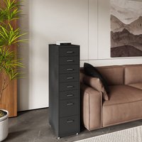 [en.casa] - Rollcontainer Kökar mit 8 Schubladen 109x28x41 cm Schwarz von [EN.CASA]