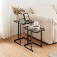 Satztisch Laxå 2er Set Glas und Metall Schwarz [en.casa] von [EN.CASA]