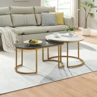 [en.casa] - Satztisch Oppeerg 2er Set Marmoroptik, schwarz-weiß/Gold von [EN.CASA]
