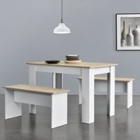 Tisch- und Bank Set Hokksund 110x70 cm mit 2 Bänken Weiß/Eiche en.casa - Weiß / Eiche von [EN.CASA]