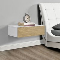 [en.casa] - Wandregal Antilles 50x24x12 cm mit Schublade Weiß/Holz Natur en.casa von [EN.CASA]