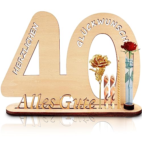 Holzschild Gästebuch Geburtstag Holz 40. Geburtstag Geldgeschenk Holz-Schild Gästebuch - mit Vase und Kerzenhalter Deko Geburtstagsgeschenk Geldgeschenke zum Jubiläum von ENAIAH