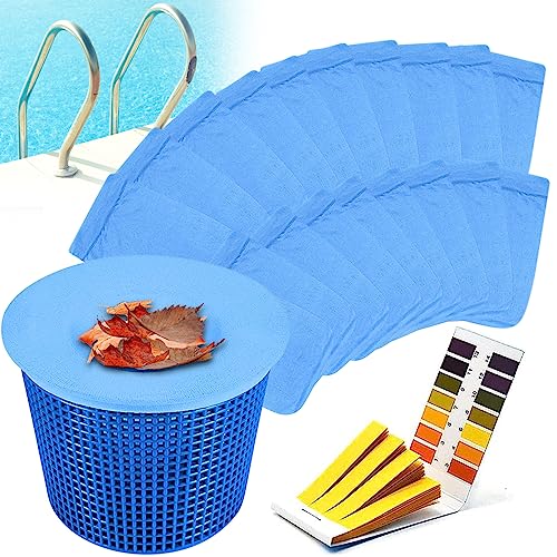 ENAIAH 20 Stück Pool Skimmer Socken,Pool Skimmer Filter mit PH-Testpapiere Elastisches Nylon Socken Skimmer Filter Netz,Für Skimmerkorb Netz Entfernt Schlacken Blätter Insekten von ENAIAH