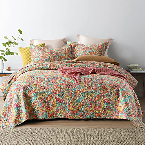 ENASAL Tagesdecke Bettdecke aus Baumwolle 220x240cm, Bettüberwurf 250x270 Paisley Blumen Ganzjahresdecke Sofaüberwurf Gesteppte Decke Steppdecke mit 2 Kissenbezug für Doppelbett von ENASAL
