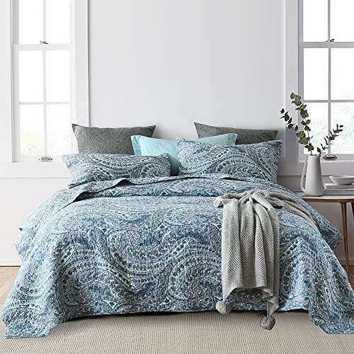 ENASAL Tagesdecke Bettdecke aus Baumwolle 220x240cm, Bettüberwurf 230x250cm für Doppelbett mit Blauen Paisley Blumen, Ganzjahresdecke Gesteppte Decke Steppdecke mit 2 Kissenbezug ENASAL Tagesdecke Bettdecke aus Baumwolle 220x240cm, Bettüberwurf 230x250cm für Doppelbett mit Blauen Paisley Blumen, Ganzjahresdecke Gesteppte Decke Steppdecke mit 2 Kissenbezug von ENASAL