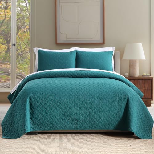 ENASAL Tagesdecken Bettuberwürf aus Baumwolle 220x240cm mit 2 Kissenbezüge für Doppelbett, 3 teilig Steppdecke Bettdecke weiche Ganzjahresdecke, Strickmuster Türkis, 230x250cm von ENASAL