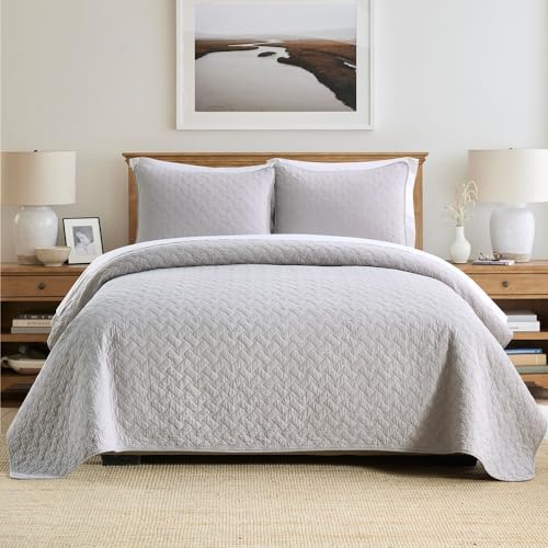 ENASAL Tagesdecken Bettuberwürf aus Baumwolle 220x240cm mit 2 Kissenbezüge für Doppelbett 230x250cm, 3 teilig Steppdecke Bettdecke weiche Ganzjahresdecke, Strickmuster, Grau von ENASAL