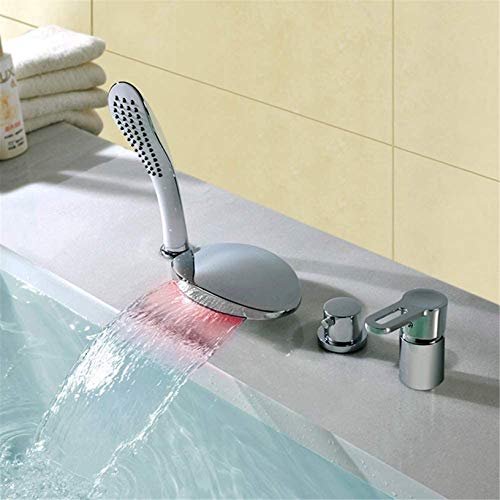 Bad Randix Set Mit 3 Farben LED Und Handbrause, Einzigen Hebel Mixer Badmontage Mixer Wasserhahn 4-Loch Bad Wasserhahn Chrom Wasserfall Badmischer Bad Randix Set Mit 3 Farben LED Und Handbrause, Einzigen Hebel Mixer Badmontage Mixer Wasserhahn 4-Loch Bad Wasserhahn Chrom Wasserfall Badmischer von ENAZKLADB
