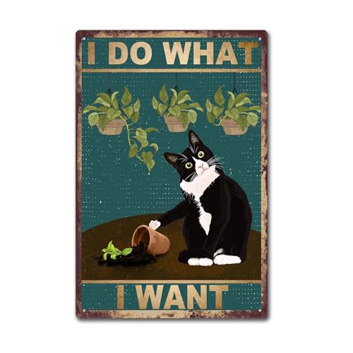 Metallschild mit schwarzer Katze, Vintage-Stil, Retro, "I Do What I Want", Blechschild für Zuhause, Garten, Bauernhaus, 20,3 x 30,5 cm von ENBIDAVI