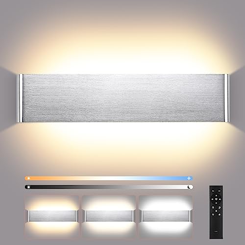 ENCOFT 18W 40cm Wandleuchte Innen Dimmbar Wandlampe mit Fernbedienung Dimmbare LED Modern Up Down Licht Wandbeleuchtung Silber IP44 für Wohnzimmer Schlafzimmer Flur Treppen usw aus Aluminium von ENCOFT