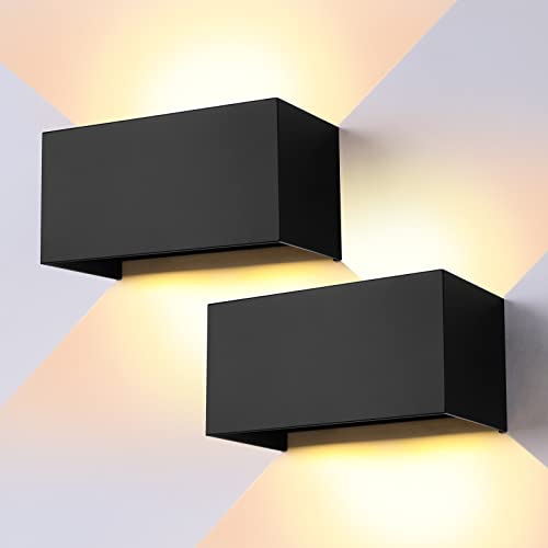 ENCOFT 2 Stück Außenlampen LED Wandleuchte Innen/Außen 24W Schwarz, Außenleuchte Wandlampe,IP65 Wasserdichte Außenwandleuchte, 3000K Warmweiß Außenlampe,Up Down Lichtstrahl Einstellbar für Balkon von ENCOFT