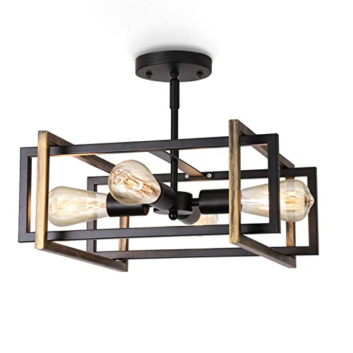 ENCOFT Deckenleuchte Industrial Vintage 4-flammig Deckenlampe Pendelleuchte Hängelampe Decke Lampe E27 Verstellbarem Sockel Bronze Finish für Flur Studie Zimmer Büro Schlafzimmer Wohnzimmer von ENCOFT